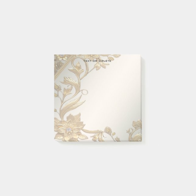 Golden Wavy Leaves Floral Post it Notes (Front)