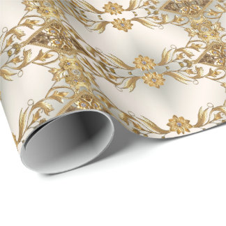 Golden Wavy Leaves Floral Wrapping Paper