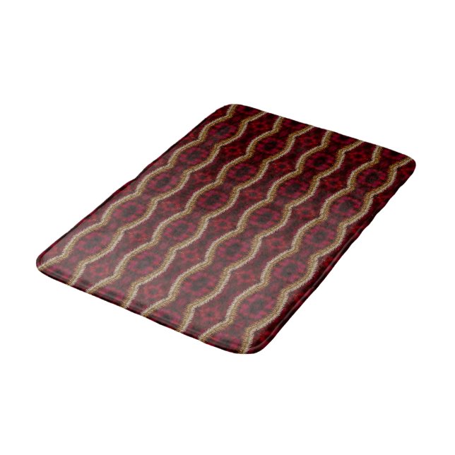 Golden wavy lines on burgundy M-size pattern Bath Mat (Angled)