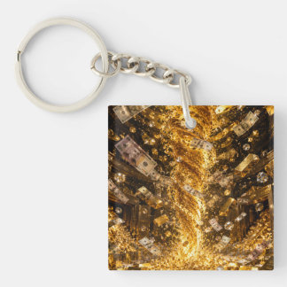 Golden Wealth Vortex | Luxury Gold, Cash & Diamond Keychain