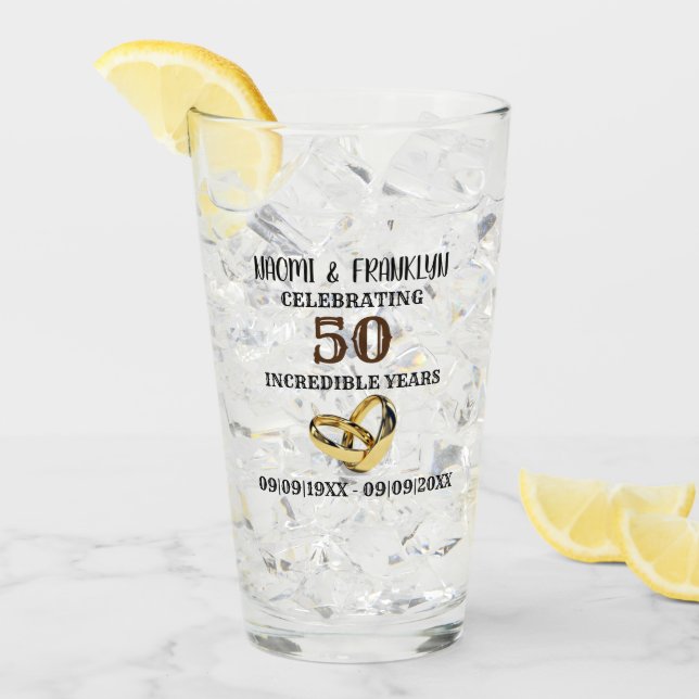 Golden Wedding Anniversary 50 years commemorative Glass (Front Ice)