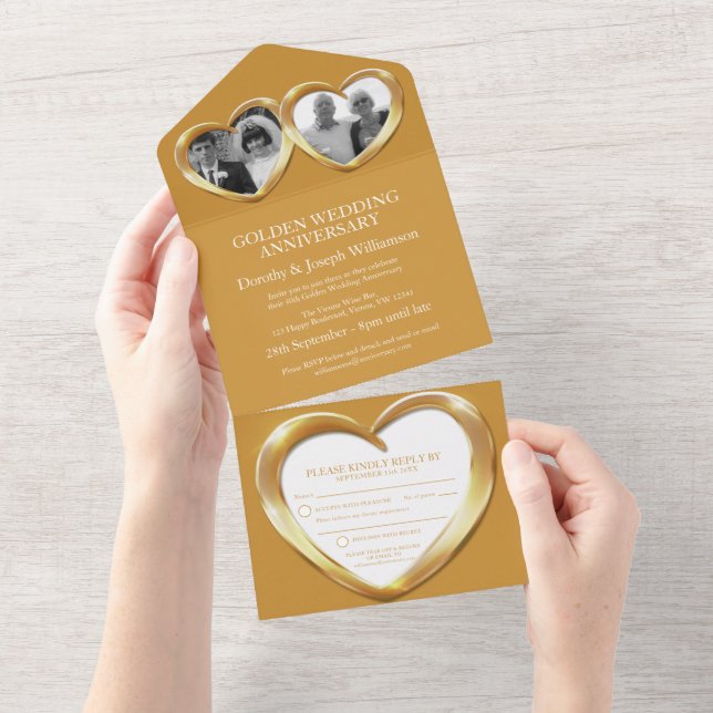 Golden wedding anniversary 50 years party event al all in one invitation (Tearaway)