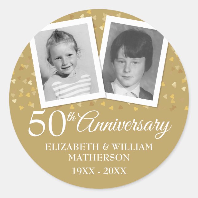 Golden Wedding Anniversary Childhood Photos Classic Round Sticker (Front)