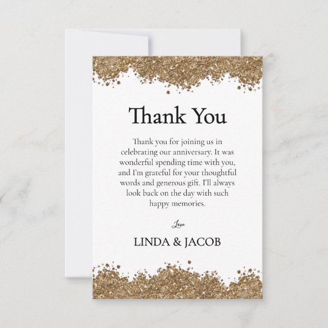 Golden Wedding Anniversary Gold Faux Glitter   Thank You Card (Front)