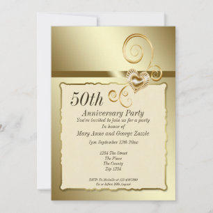 Golden Wedding Anniversary Heart Invitation
