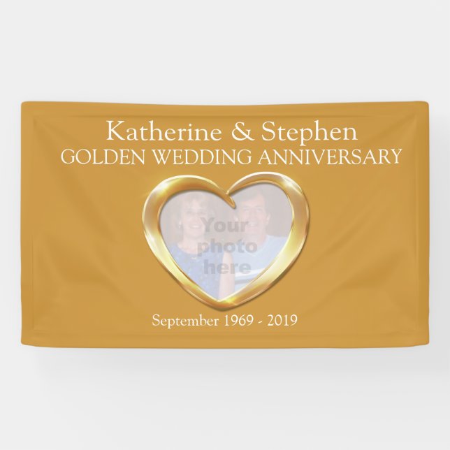 Golden Wedding anniversary heart photo banner (Horizontal)