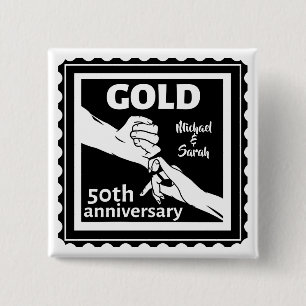 Golden wedding anniversary holding hands 50th 2 inch square button