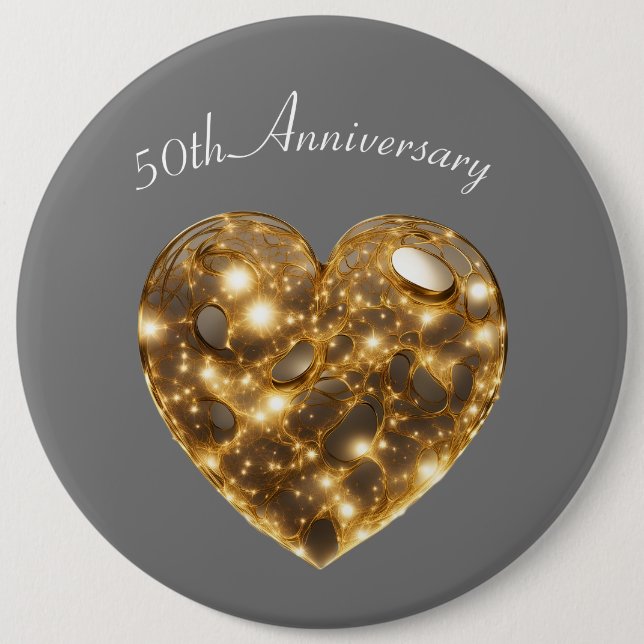 Golden Wedding Anniversary Invitation 6 Inch Round Button (Front)