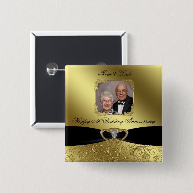 Golden Wedding Anniversary Photo Button (Front & Back)