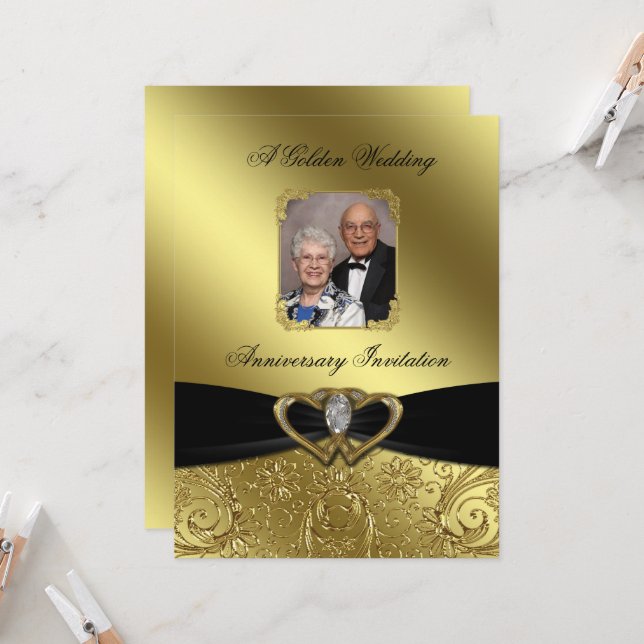 Golden Wedding Anniversary Photo Invitation (Front/Back In Situ)