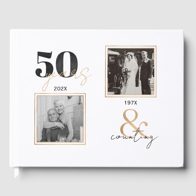 Golden Wedding Anniversary Then & Now 50 years Guest Book (Front)