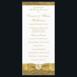 Golden Wedding Anniversary Vow Renewal Program<br><div class="desc">This elegant white and gold scrolled 50th wedding anniversary vow renewal ceremony program template or order of service card is fully customizable. It has a PRINTED on gold ribbon with a circle of printed-on crystals with an ornate gold cross in the centre. You can change the text to be a...</div>