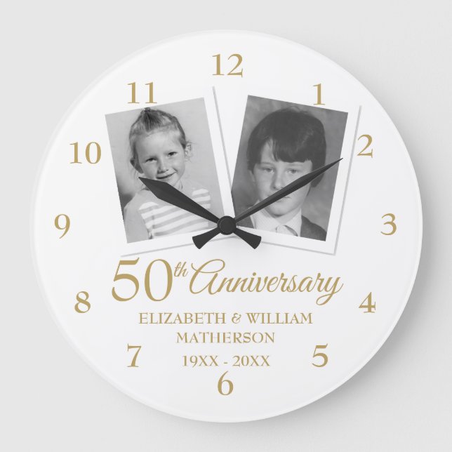 Golden Wedding Anniversary Your Childhood Photos Large Clock (Front)