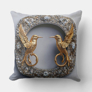 Golden Wedding Birds Romantic Love Birds with Ring Throw Pillow