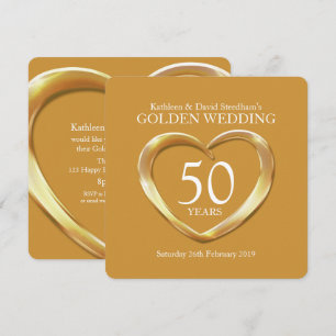 Golden wedding heart 50 years gold party invite
