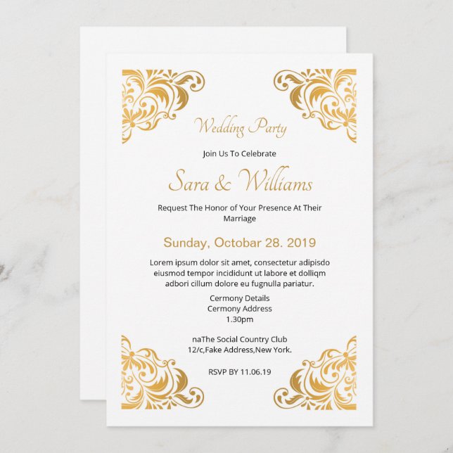 Golden Wedding Invitation (Front/Back)