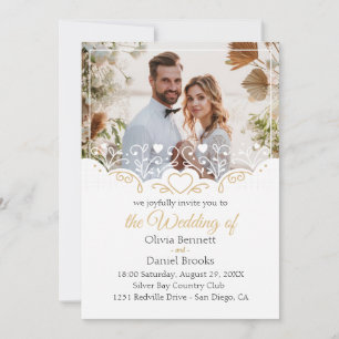 Golden wedding invitation card with photo