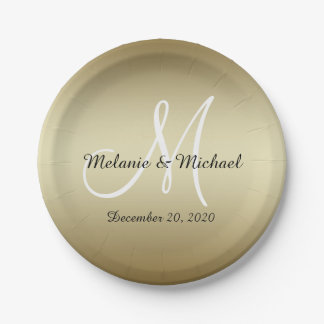 Golden Wedding Paper Plates | Monogram