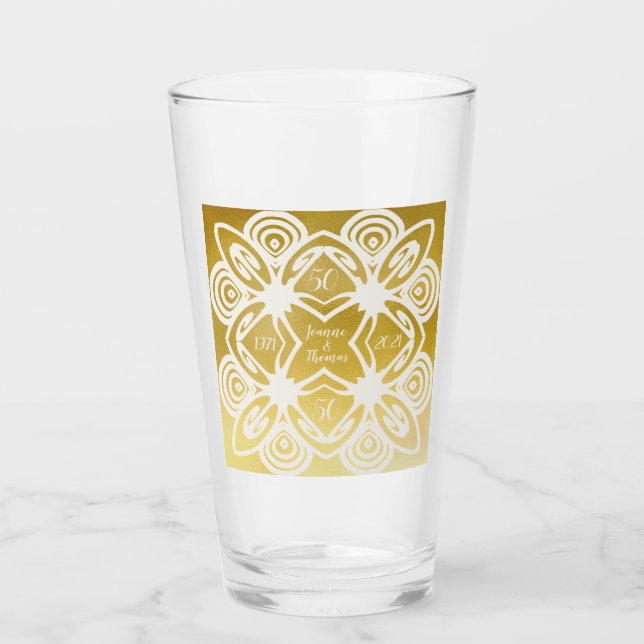 Golden Wedding Personalized Art Deco Ornamental Glass (Front)