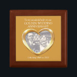 Golden wedding photo wife gift box<br><div class="desc">Graphic golden metal heart effect keepsake trinket gift box. Perfect to showcase a extra special gift for your wife on an special golden wedding anniversary or other special occasion. Custom with your own photo words and own dates. Exclusive design by Sarah Trett for www.mylittleeden.com</div>