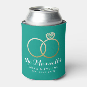 Golden Wedding Rings Favour Teal Green Can Cooler