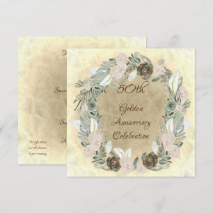  Golden Wedding Sage Green Watercolor Flowers Invitation