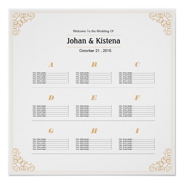 Golden Wedding Seating Chart Poster (Front)