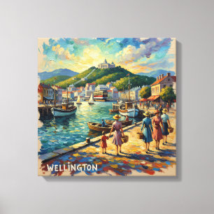 Golden Wellington Harbor Promenade Canvas Print
