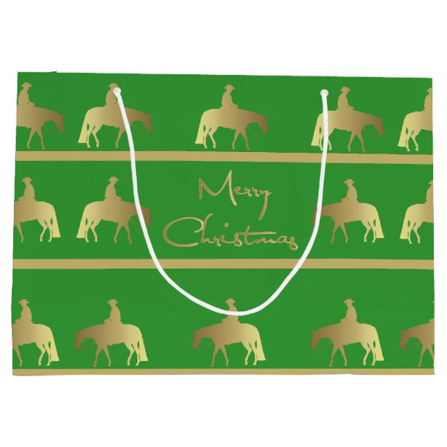 Golden Western Pleasure Horse Green Christmas Large Gift Bag (Back)