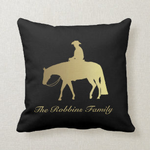 Golden Western Pleasure Horse on Black Throw Pillow