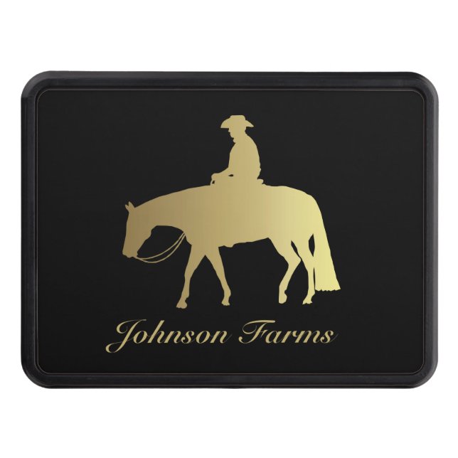 Golden Western Pleasure Horse on Black Trailer Hitch Cover (Front)