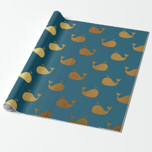 Golden Whale Ocean Sea Aquatic Water Vip Yacht Wrapping Paper
