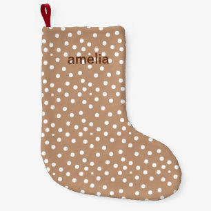 Golden Wheat and White Dots with Name  Small Christmas Stocking