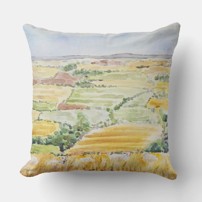 Golden wheat field in oxfordshire watercolour  throw pillow (Front)