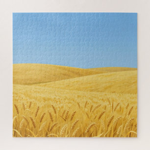 Golden Wheat Field Under Blue Sky Jigsaw Puzzle
