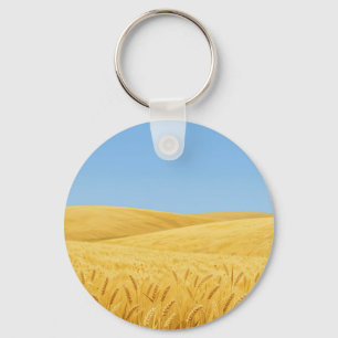 Golden Wheat Field Under Blue Sky Keychain