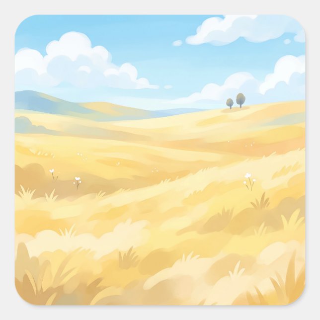 Golden Wheat Field Under Blue Sky Square Sticker (Front)