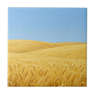 Golden Wheat Field Under Blue Sky Tile