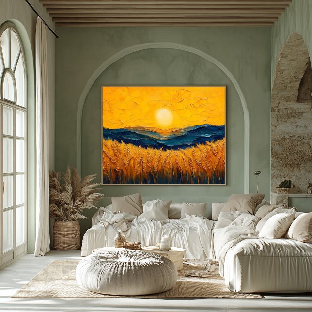 Golden Wheat Fields at Sunset, Oil Style Painting  Poster (Creator Uploaded)
