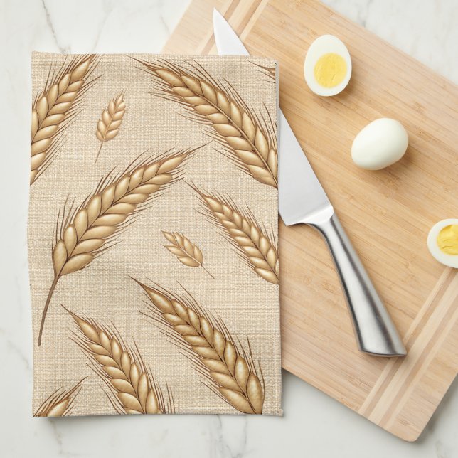 Golden Wheat Harvest Pattern Kitchen Towel (Quarter Fold)