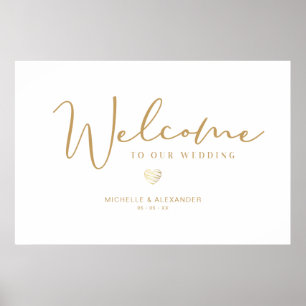 Golden While Whimsical Welcome Wedding Guests Poster