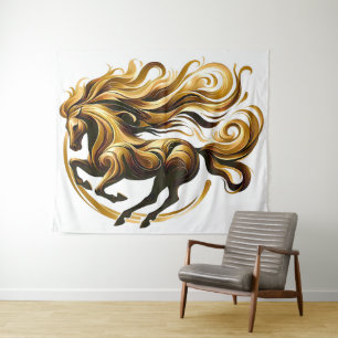 Golden Whirlwind – Regal Horse in Motion Tapestry