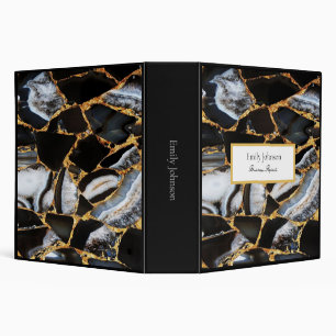 golden white and black marble binder