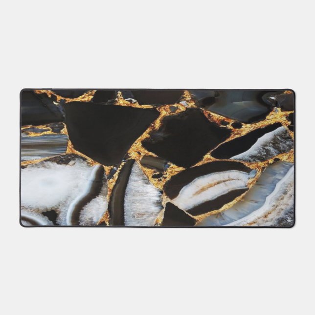 golden, white and black marble desk mat (Front)