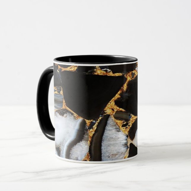 golden, white and black marble  mug (Front Left)