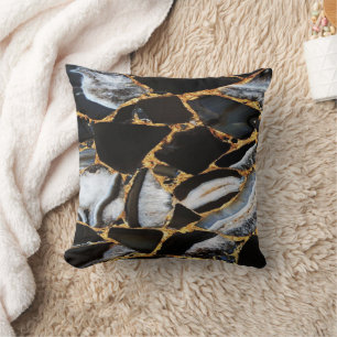Golden white and black marble  throw pillow