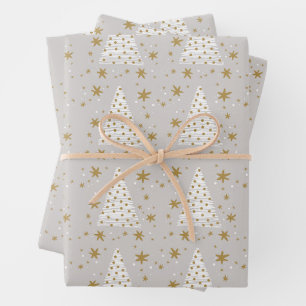 Golden White Elegant Simple Illustrated Christmas  Wrapping Paper Sheet