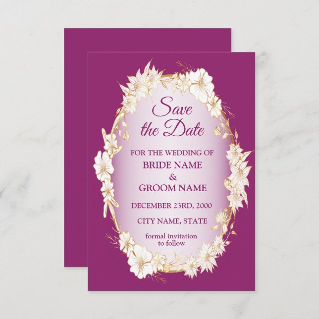Golden White Floral Pink Geometric Rustic Wedding Save The Date (Front/Back)