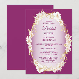 Golden White Floral Pink Wedding Bridal Shower Invitation