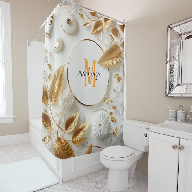 Golden White Luxury Orange Monogram Modern Script (Creator Uploaded)